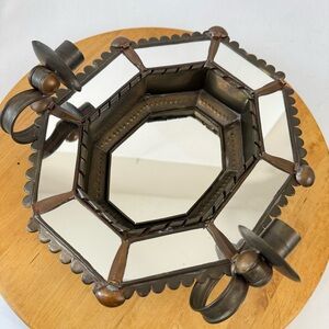 Vintage Mexican Brass & Copper Mirror Shadowbox Candelabra 2-light Wall Sconces